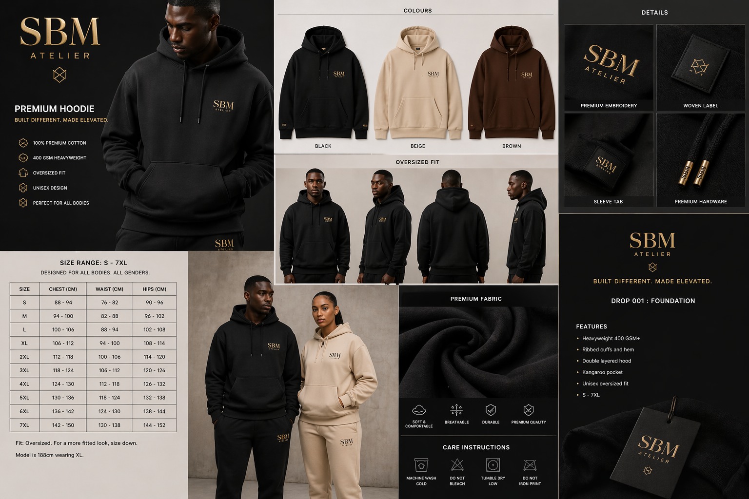 SBM Atelier premium hoodie product detail board